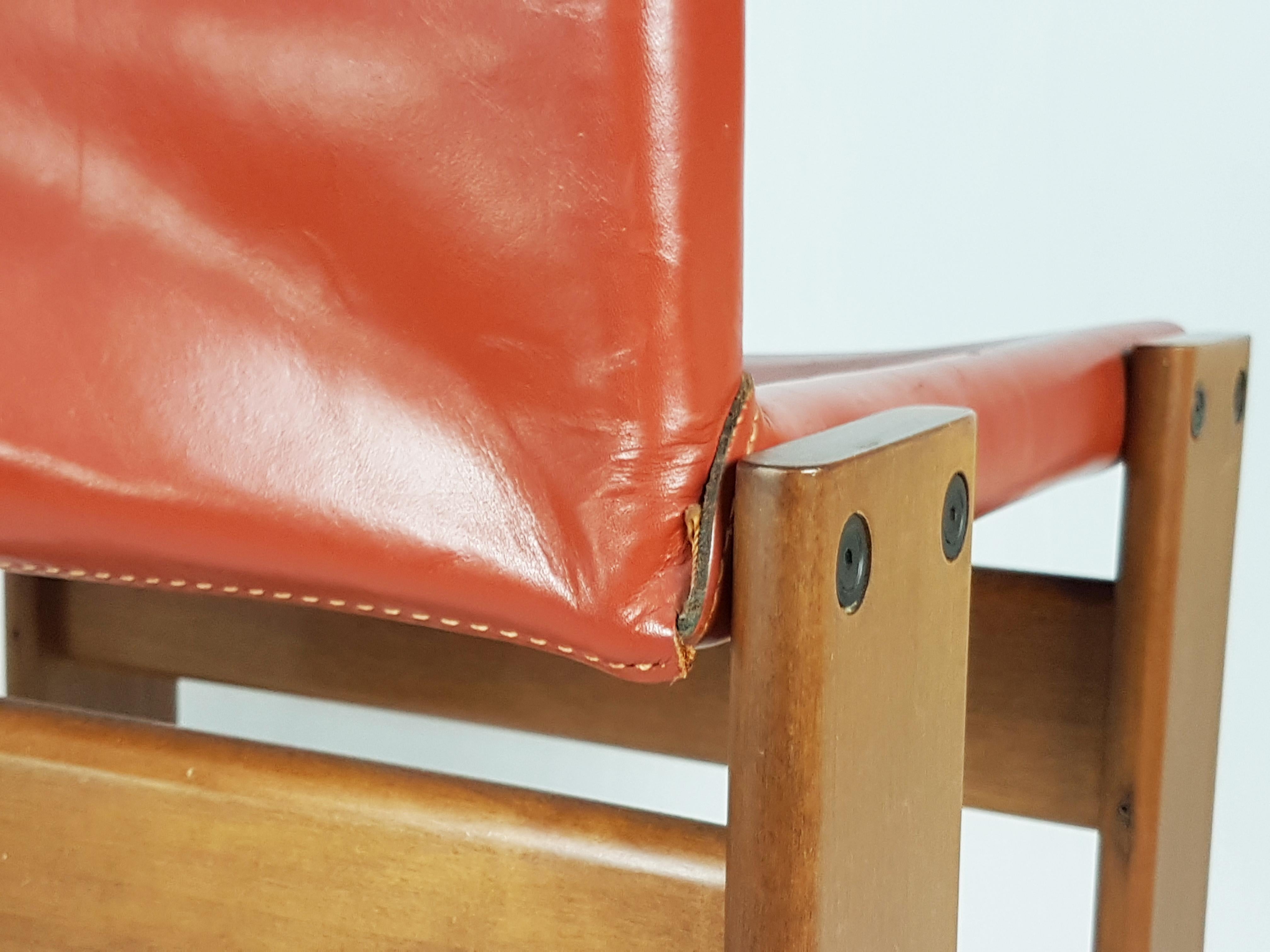 Leather Brick Red leather and Walnut 1974 Monk Chair by Afra e Tobia Scarpa for Molteni