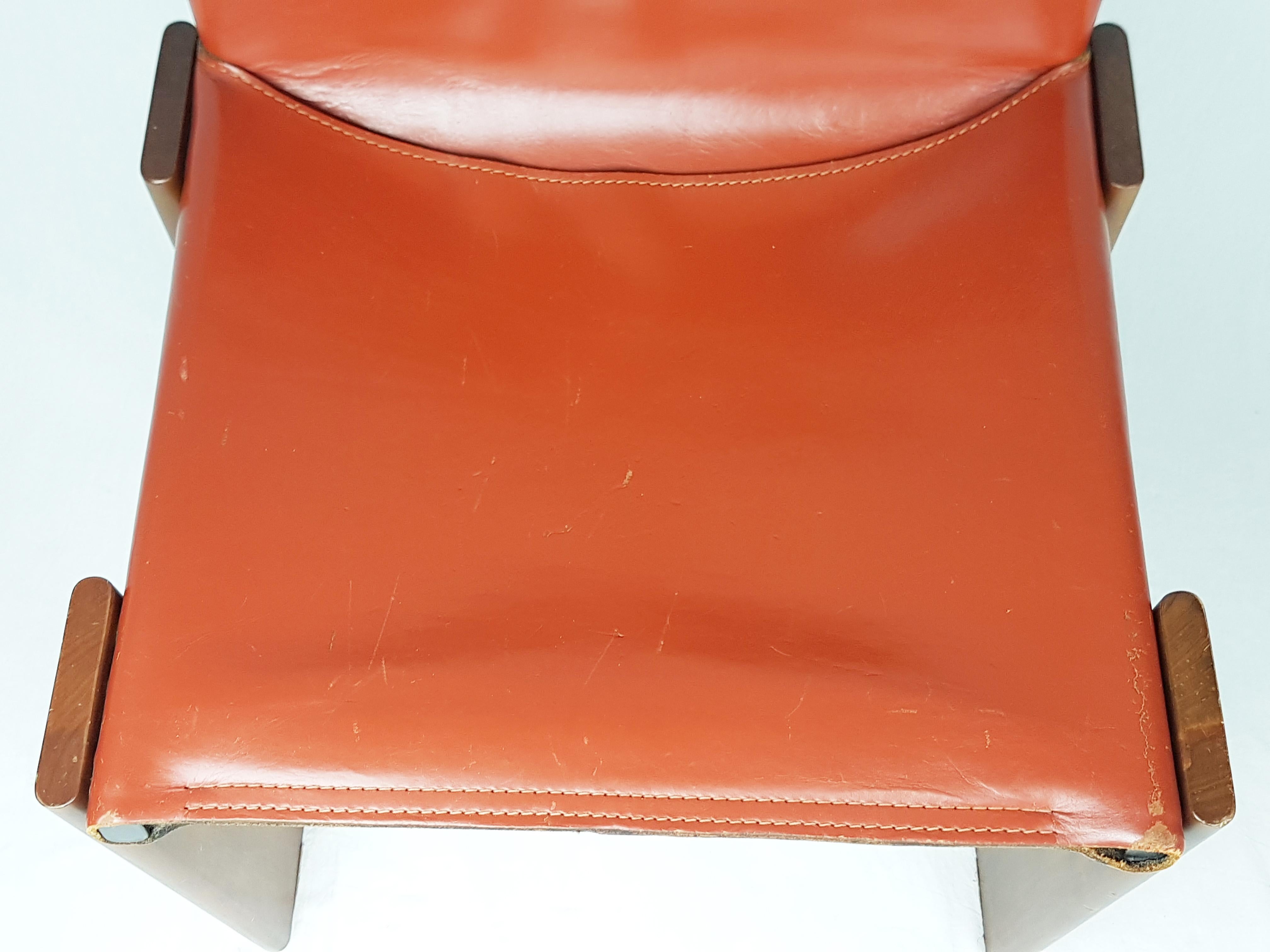Brick Red leather and Walnut 1974 Monk Chair by Afra e Tobia Scarpa for Molteni 2