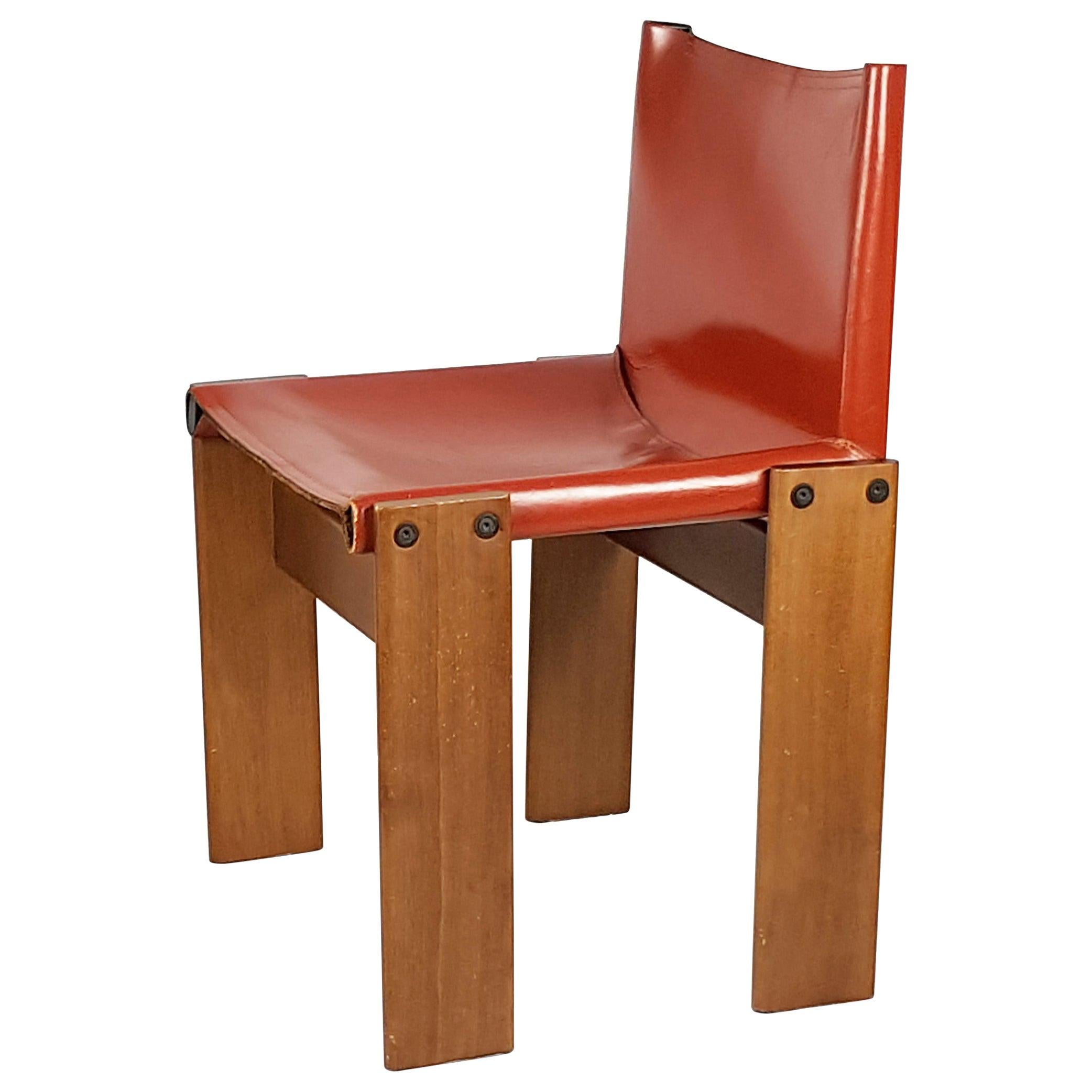 Brick Red leather and Walnut 1974 Monk Chair by Afra e Tobia Scarpa for Molteni