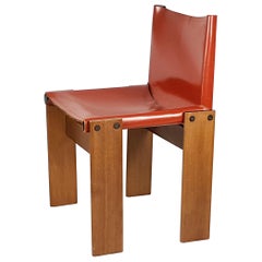 Brick Red leather and Walnut 1974 Monk Chair by Afra e Tobia Scarpa for Molteni