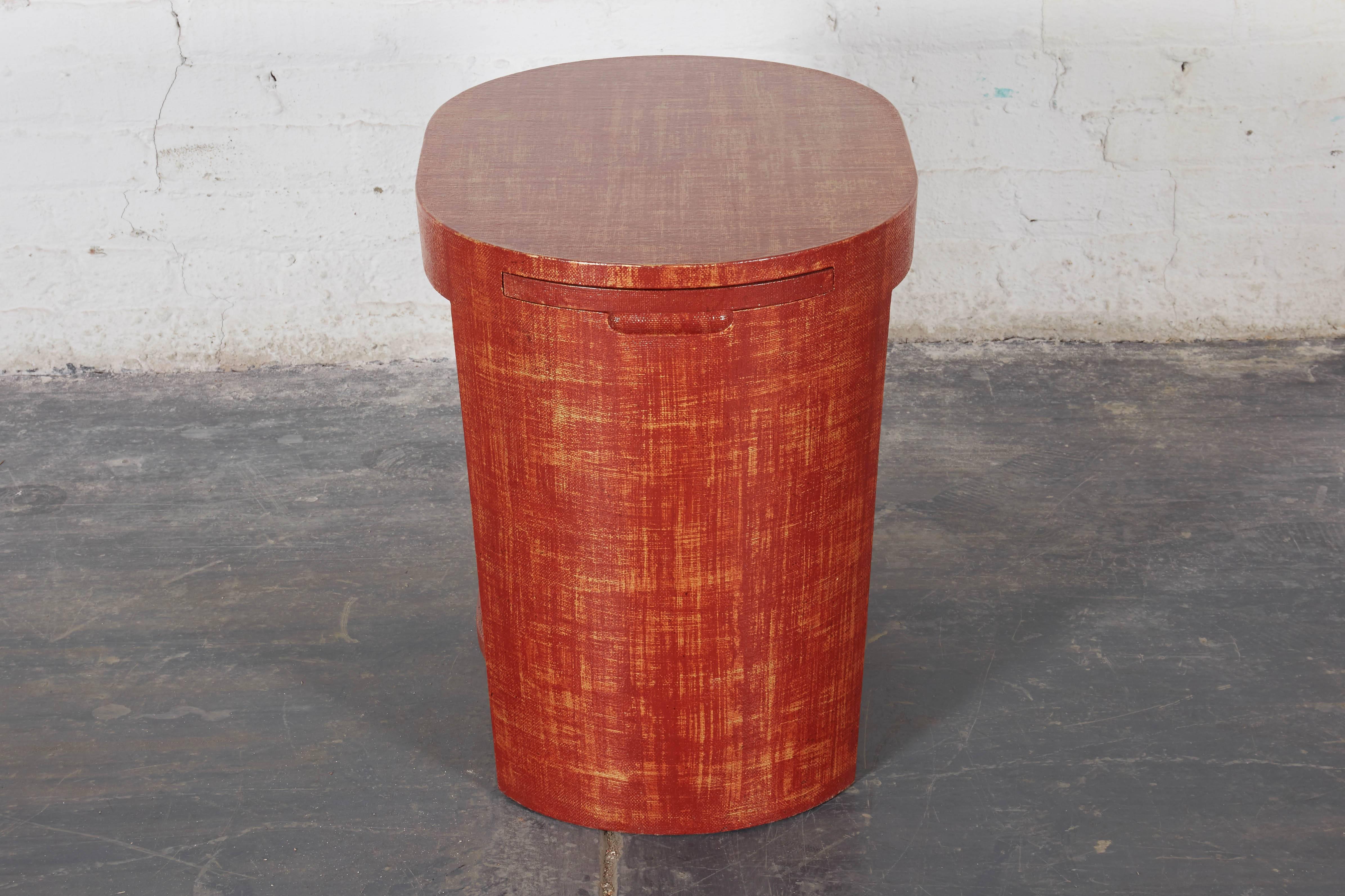 Brick Red Linen-Wrapped Oval End Tables In Excellent Condition In New York, NY