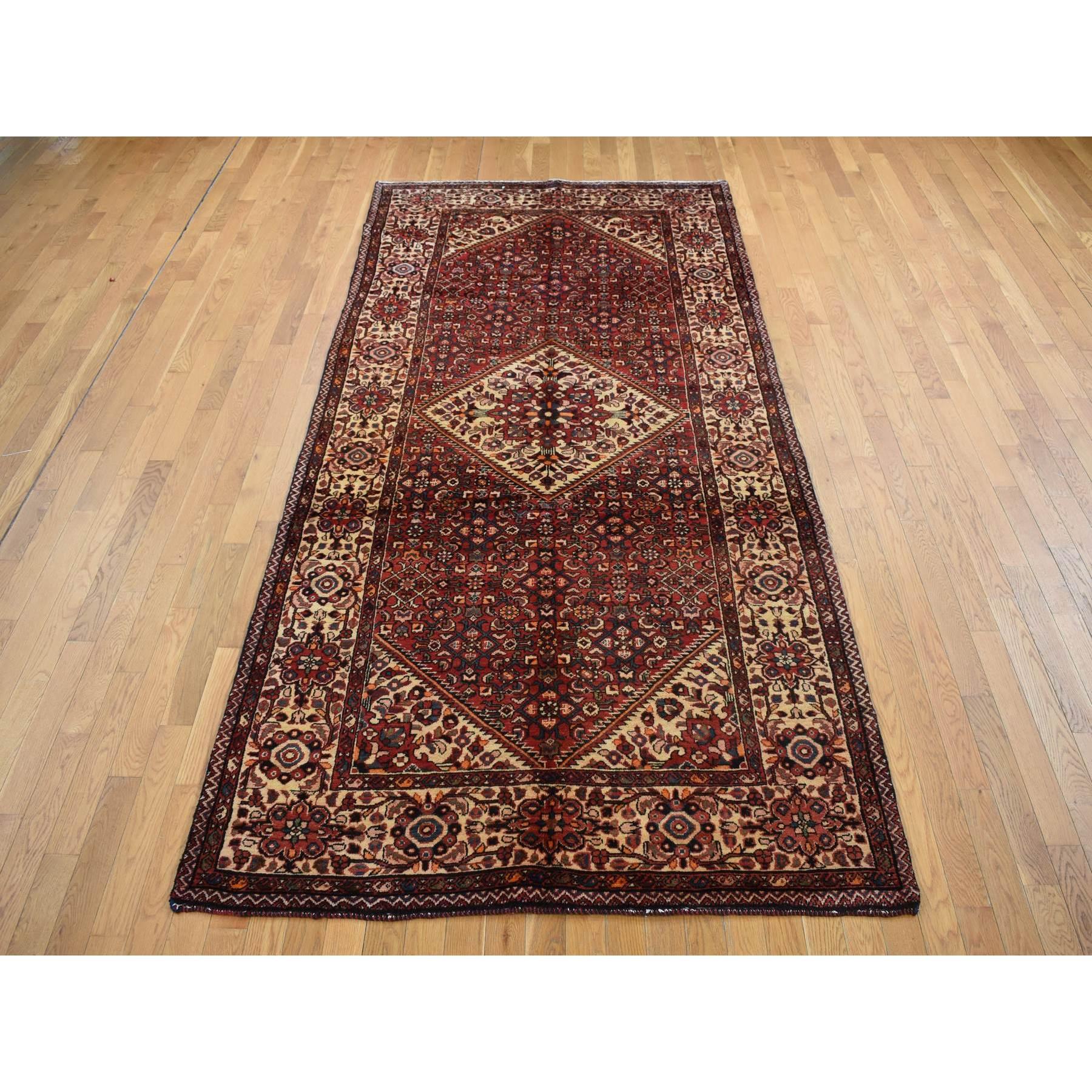 Medieval Brick Red New Persian Bakhtiari Pure Wool Hand Knotted Gallery Size Runner Rug For Sale