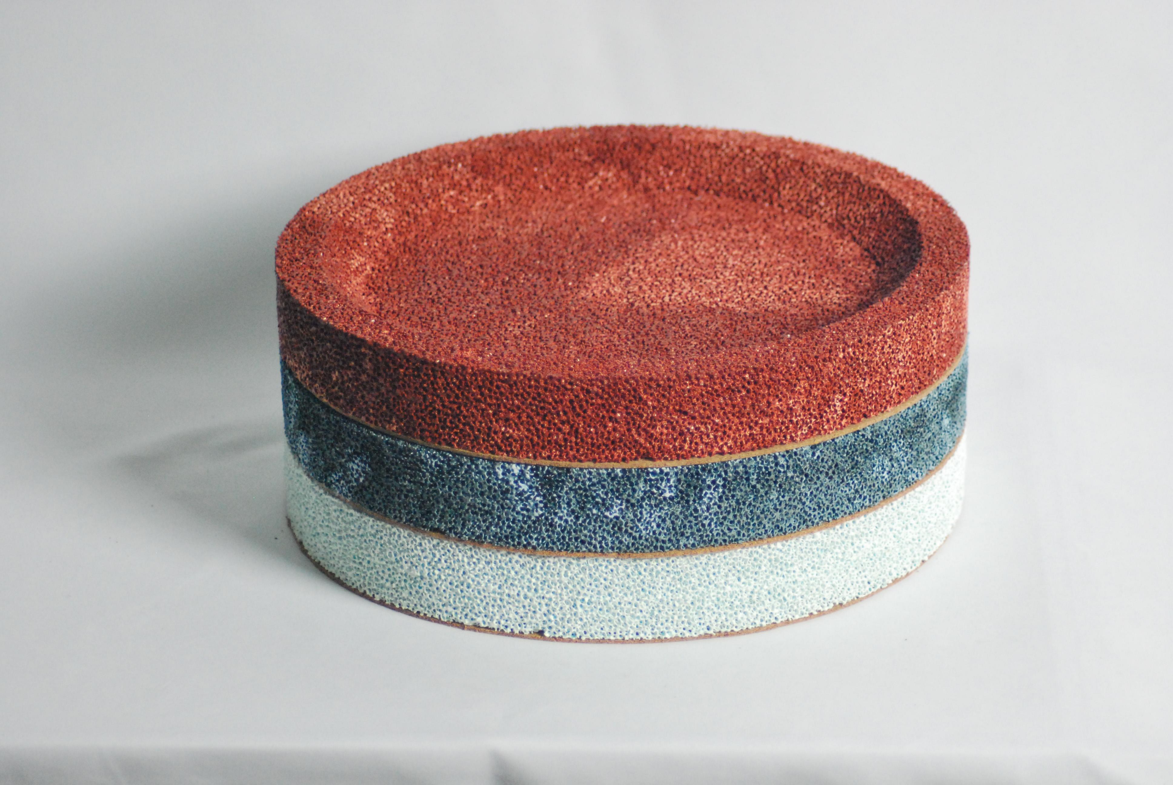 Contemporary Brick Red Porous Ceramic Centrepiece Bowl For Sale