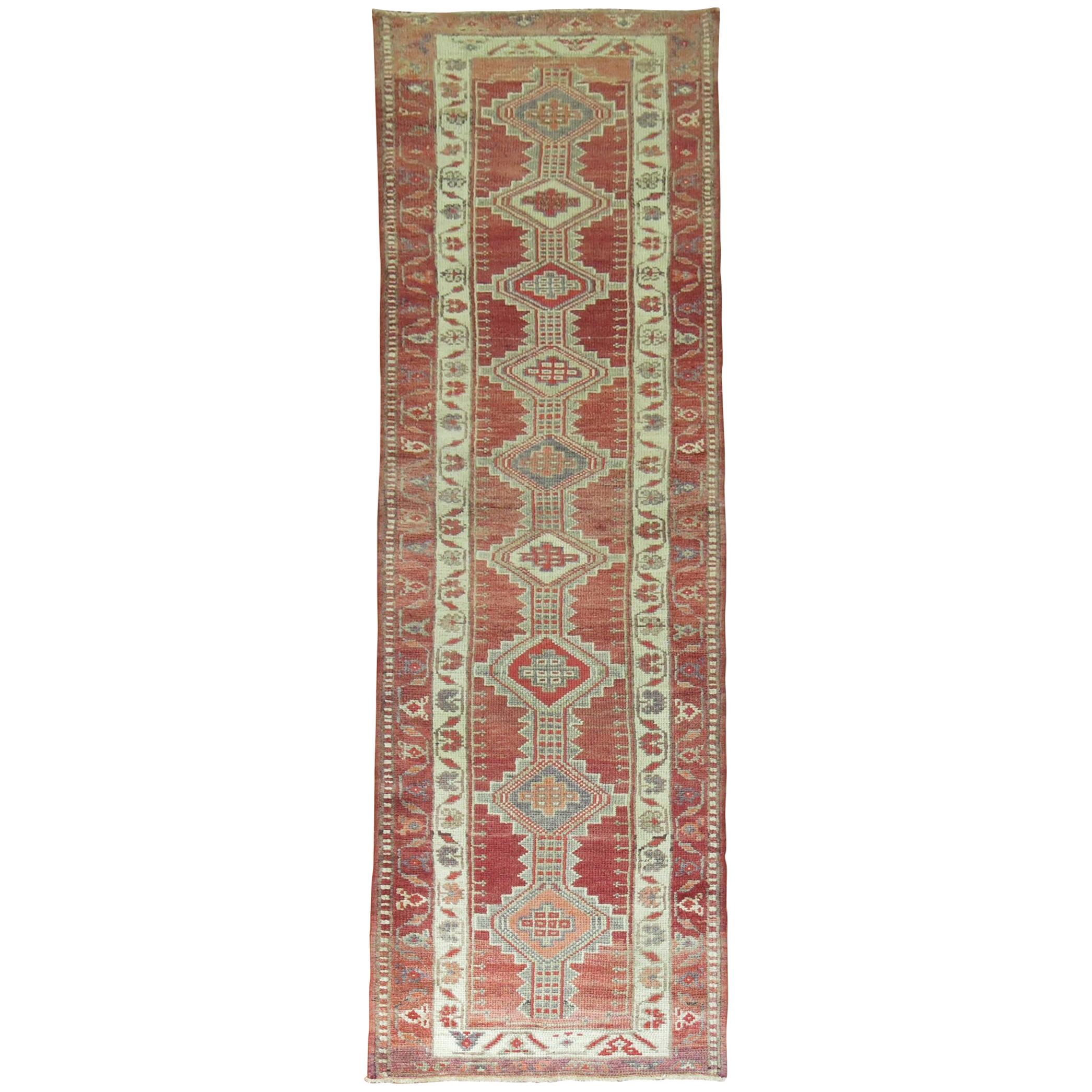 Zabihi Collection Brick Red Turkish Geometric Runner
