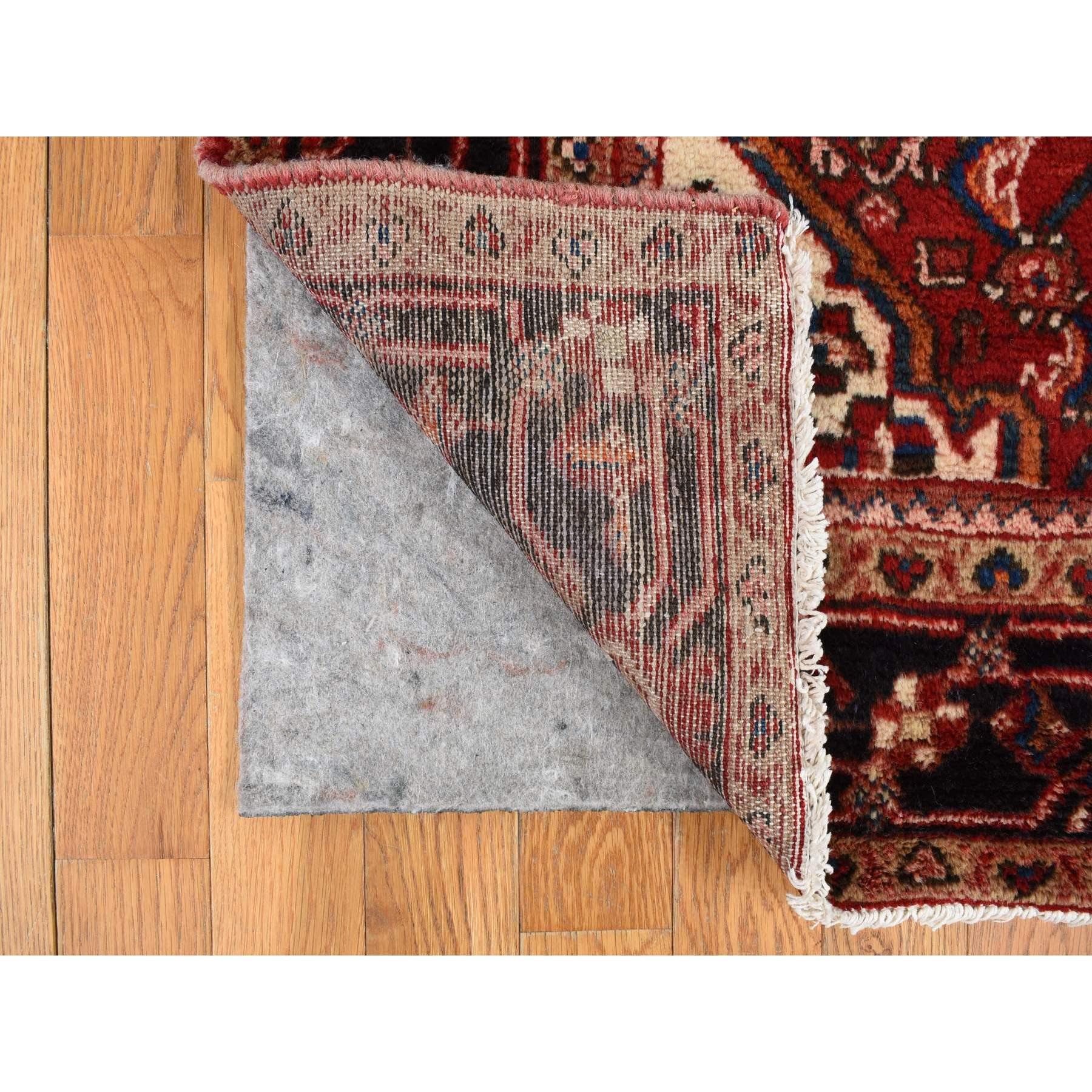 Hand-Knotted Brick Red Vintage Persian Wool Hand Knotted Wide Runner Village Rug 3'7