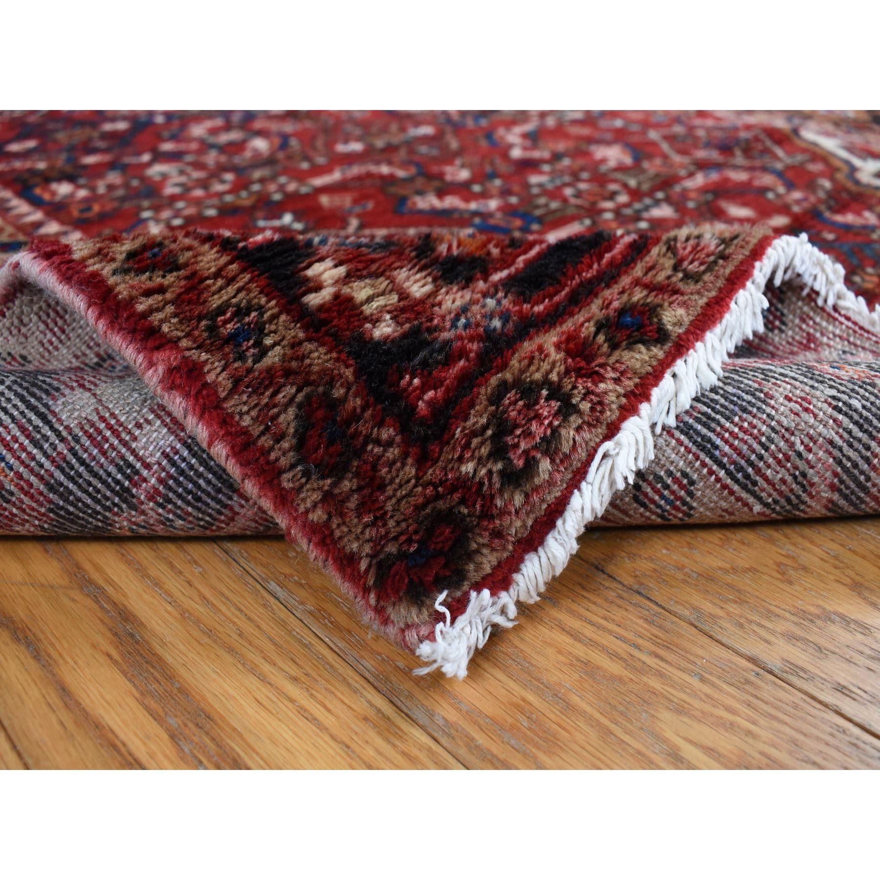 Brick Red Vintage Persian Wool Hand Knotted Wide Runner Village Rug 3'7