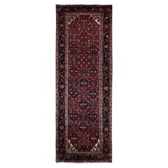 Brick Red Retro Persian Wool Hand Knotted Wide Runner Village Rug 3'7"x10'2"