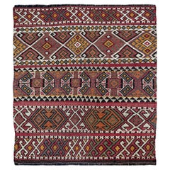 Kilim turc vintage rouge brique • Tapis brodé (3×3) • 1940s