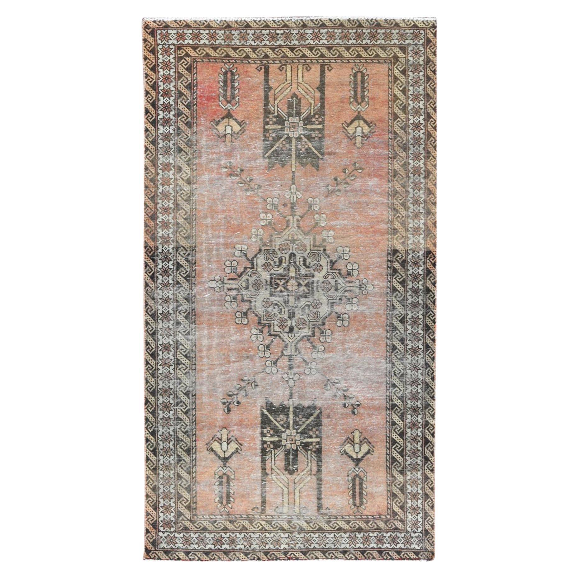 Brick Red, Worn Wool Hand Knotted, Vintage Persian Baluch Distressed Look Rug For Sale
