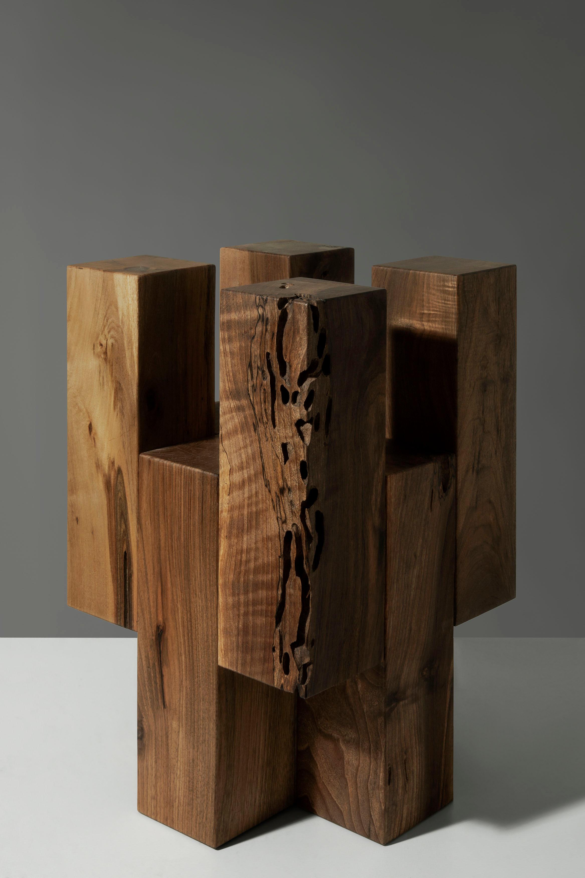 Brick Side Table by Nana Zaalishvili
Dimensions: D 30 x W 30 x H 45 cm.
Materials: Solid walnut.

‘Brick’ is the first attempt by Idaaf Architects workshop to create a new building material. White the process of selecting its textures is at the