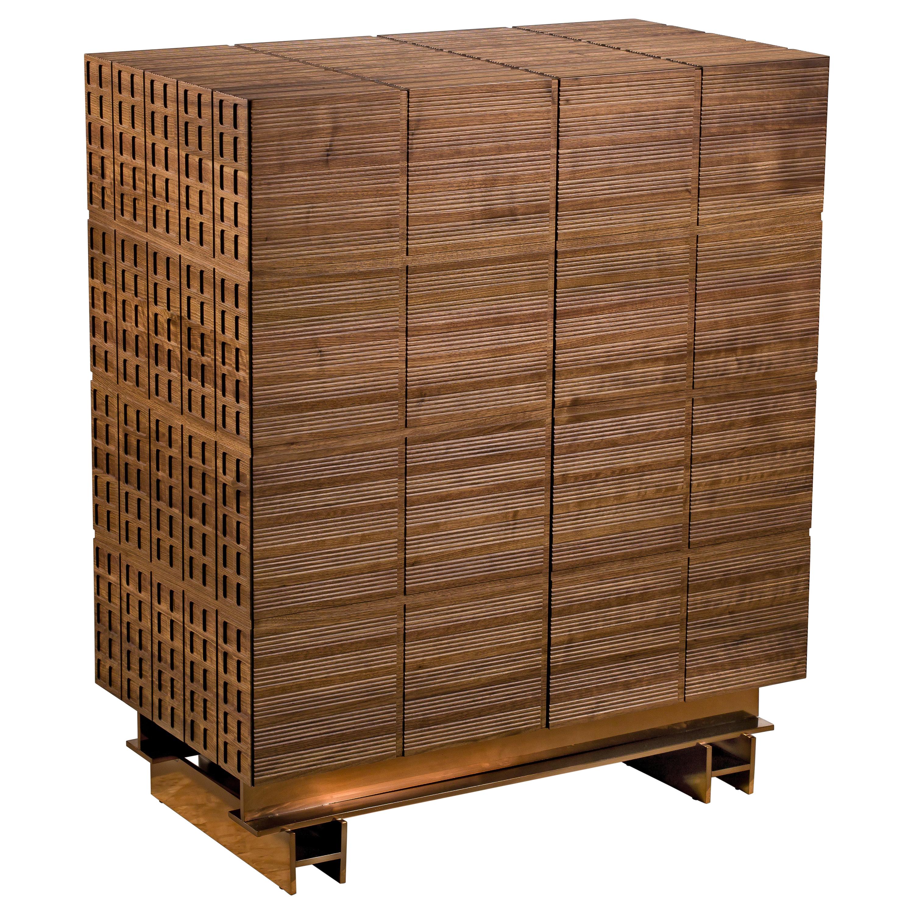 en forme de bloc de brique, de meuble de rangement en bois et de base girafe en métal en vente