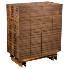 Brick, Wooden Cabinet Shaped like Block of Brick and Metal Girder Base