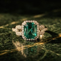 Bricks Joaillerie Zambian Emerald & Diamond Solitaire Ring in 18k White Gold