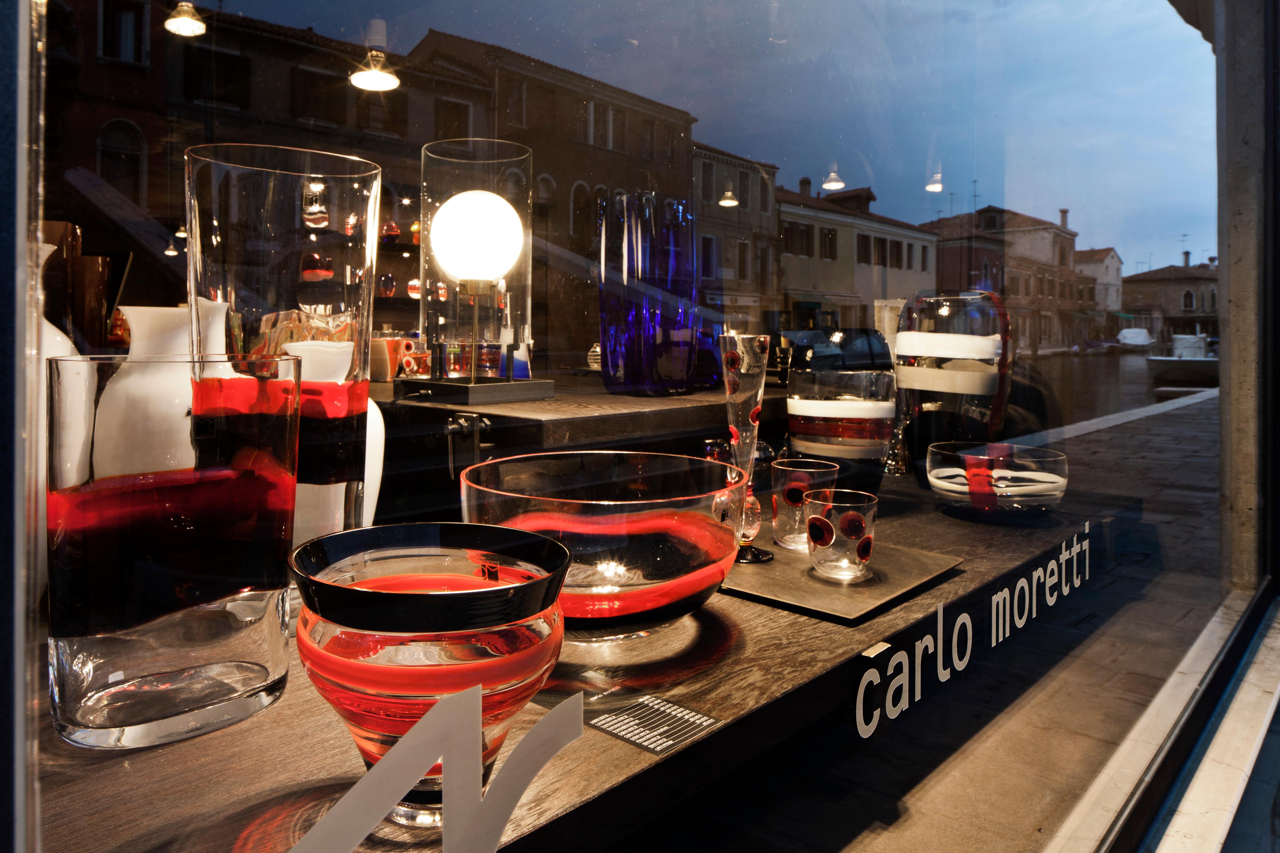 italien Lampe de bureau contemporaine en verre de Murano noir/rouge/gris Bricola Carlo Moretti en vente
