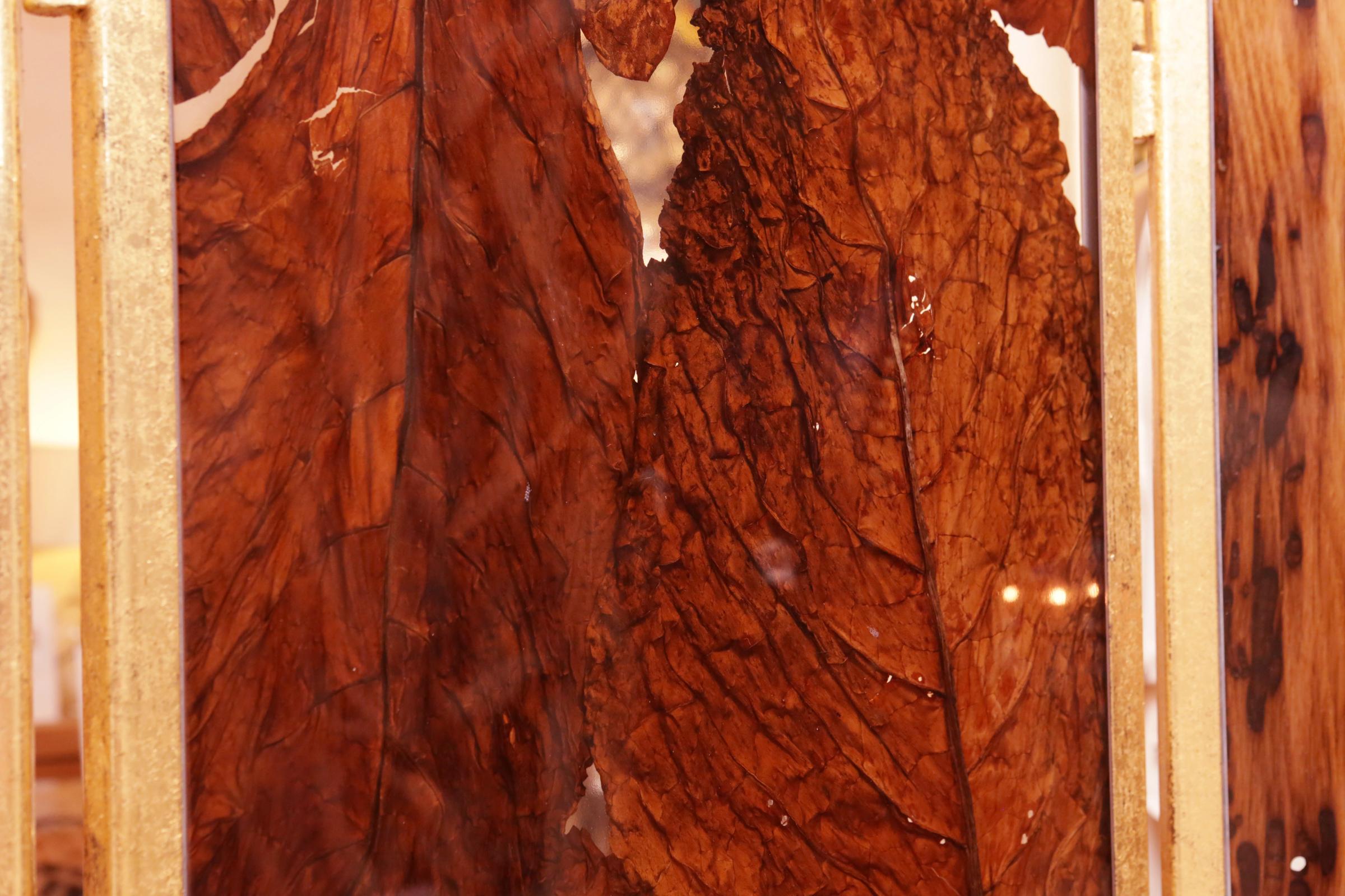 Bricole and Tobacco Leaves with Resin Folding Screen 5 Panels 3