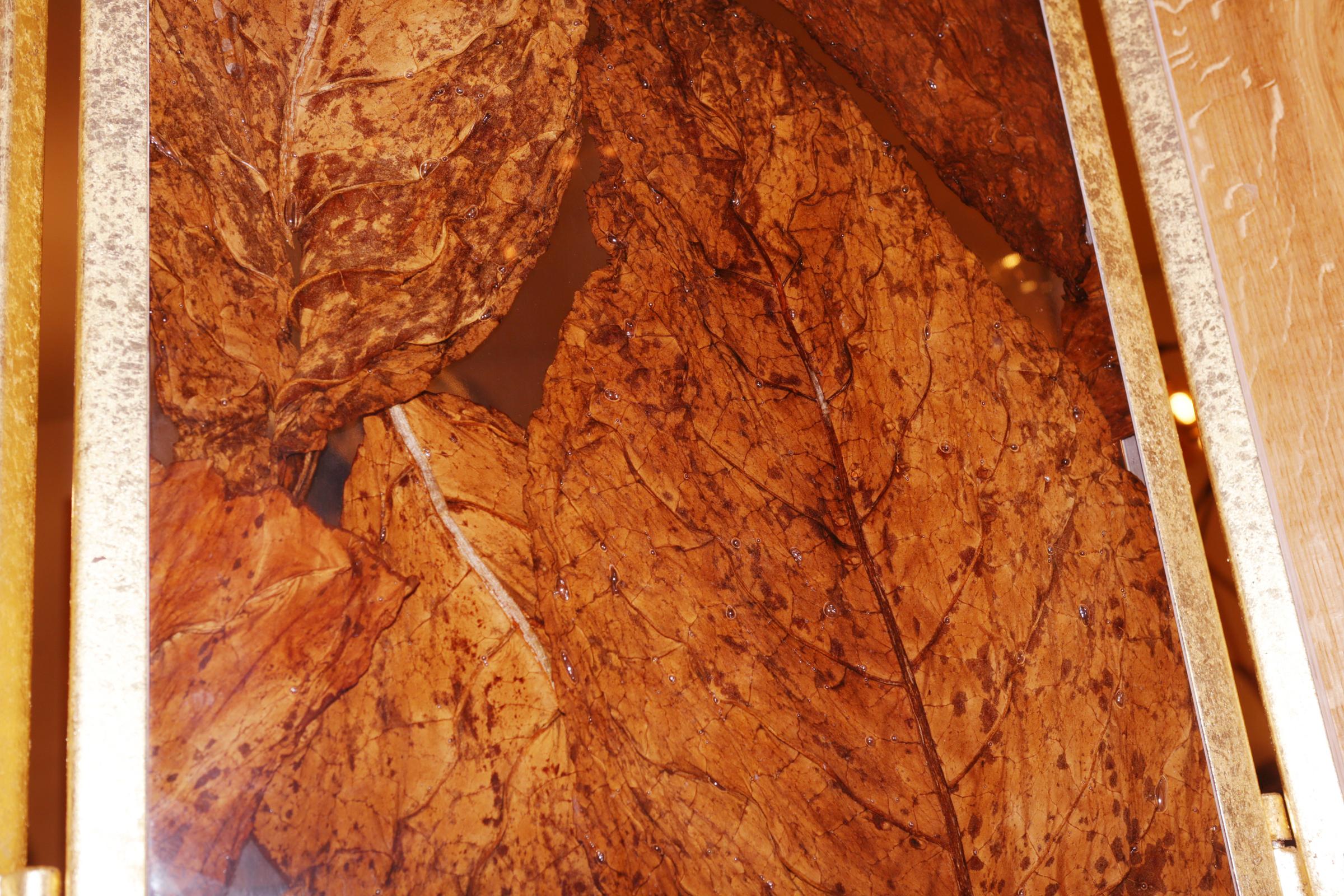 Bricole and Tobacco Leaves with Resin Folding Screen 5 Panels 2