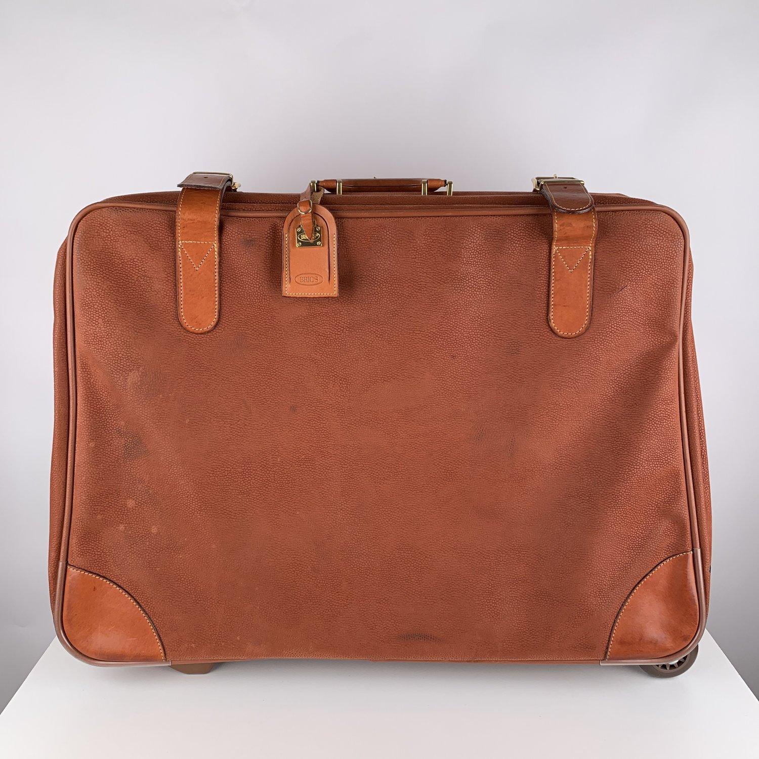 Bric's Tan Leather Travel Set Suitcase and Holdall Bag In Excellent Condition In Rome, Rome