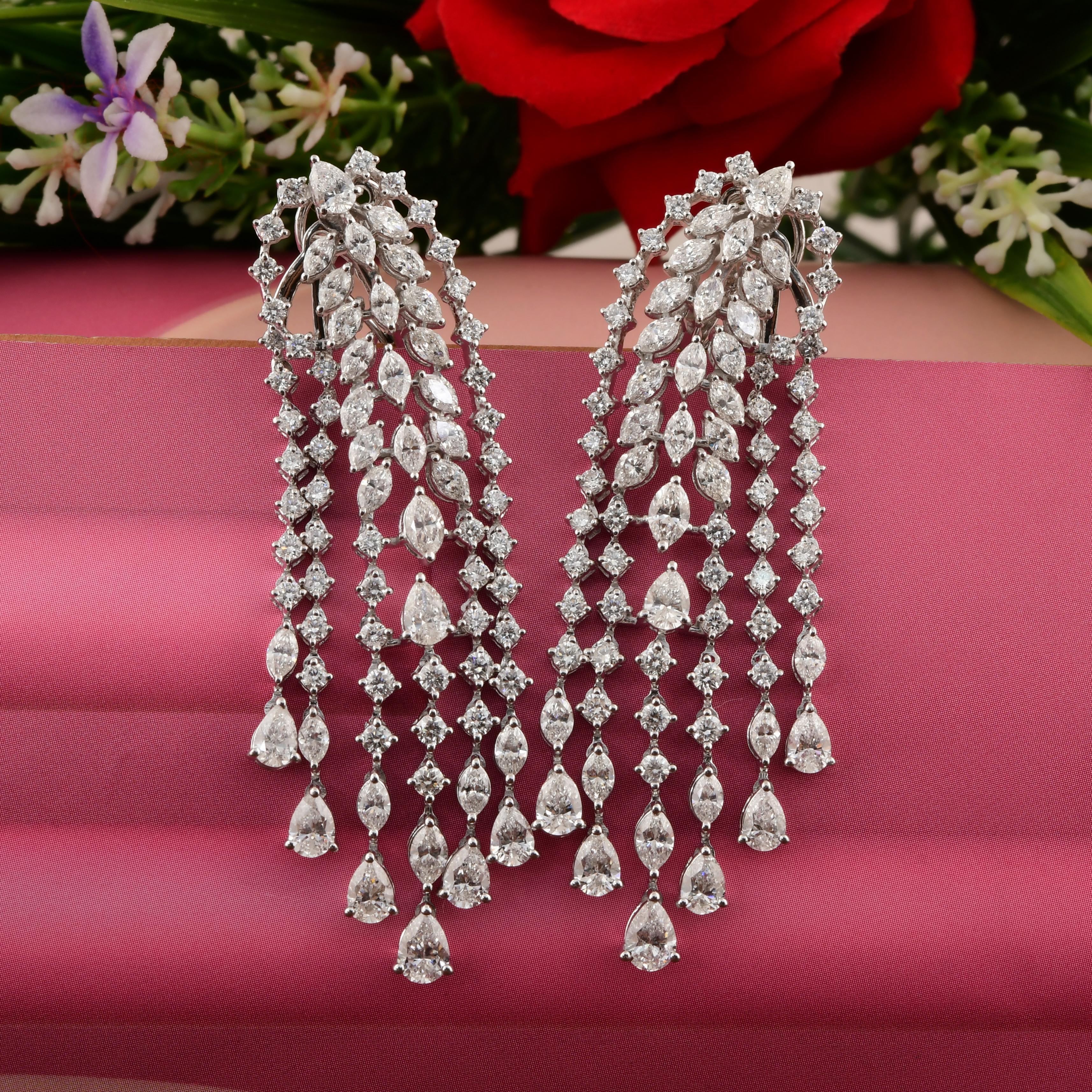 Modern Bridal 18 Karat White Gold Mixed Shape 10.83 Diamond Dangle Drop Earrings For Sale