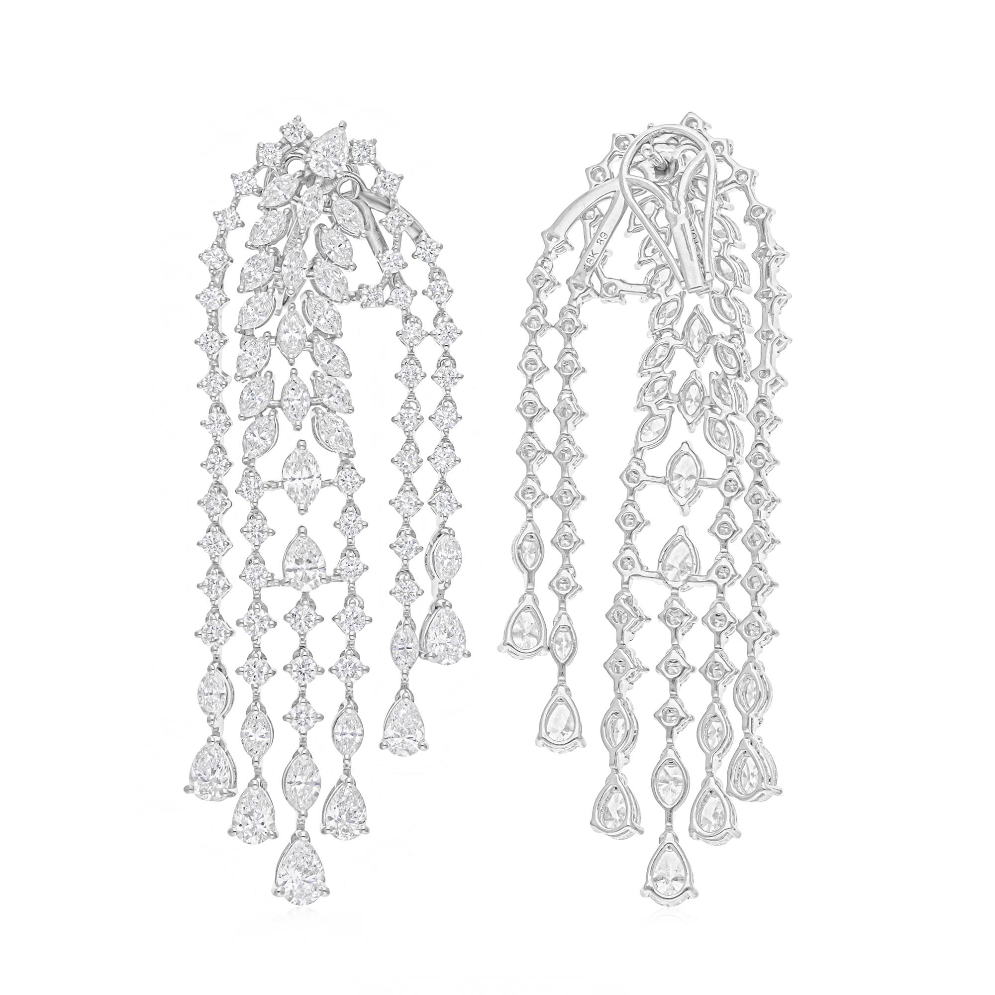 Bridal 18 Karat White Gold Mixed Shape 10.83 Diamond Dangle Drop Earrings In New Condition For Sale In Diera, Dubai
