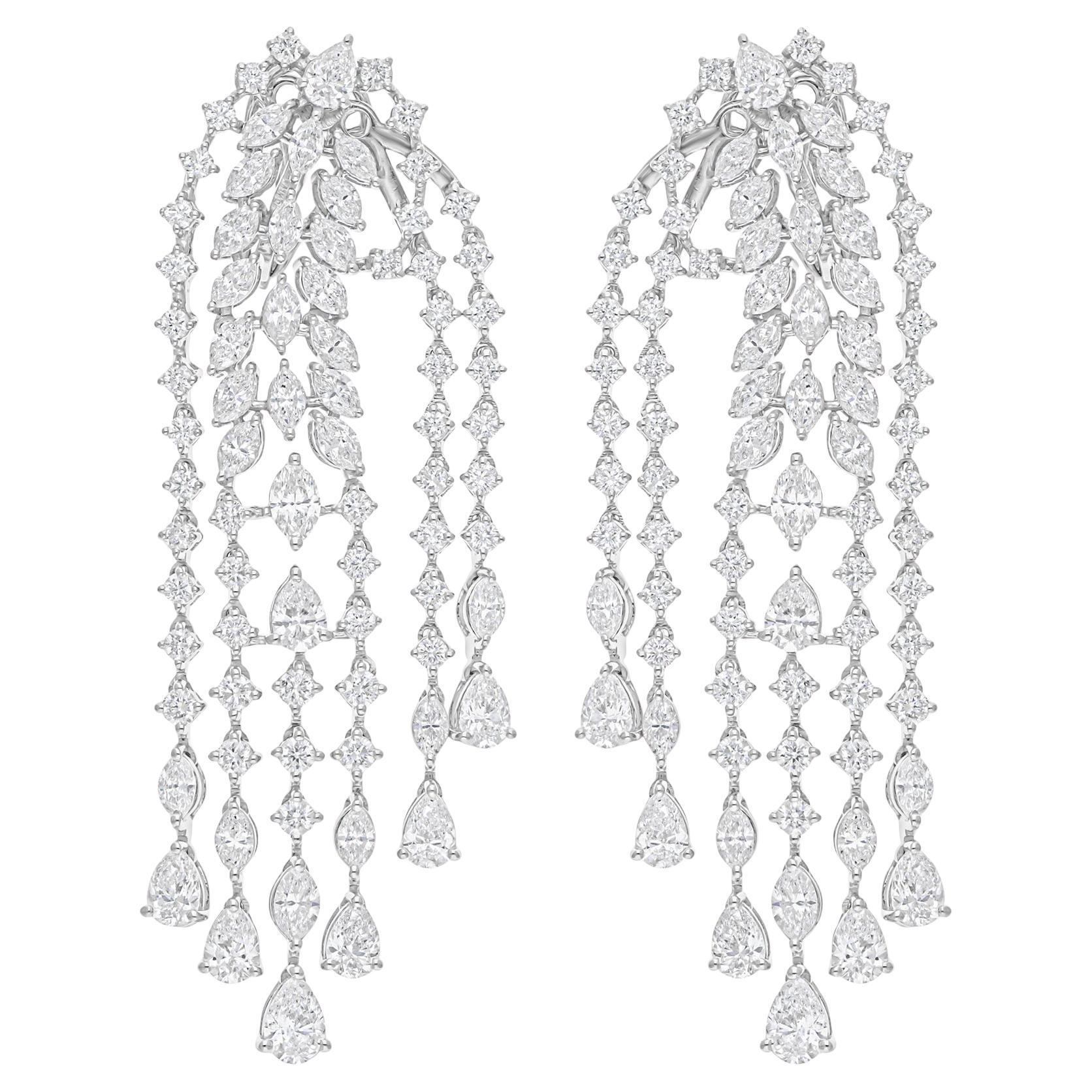 Bridal 18 Karat White Gold Mixed Shape 10.83 Diamond Dangle Drop Earrings