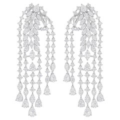 Bridal 18 Karat White Gold Mixed Shape 10.83 Diamond Dangle Drop Earrings