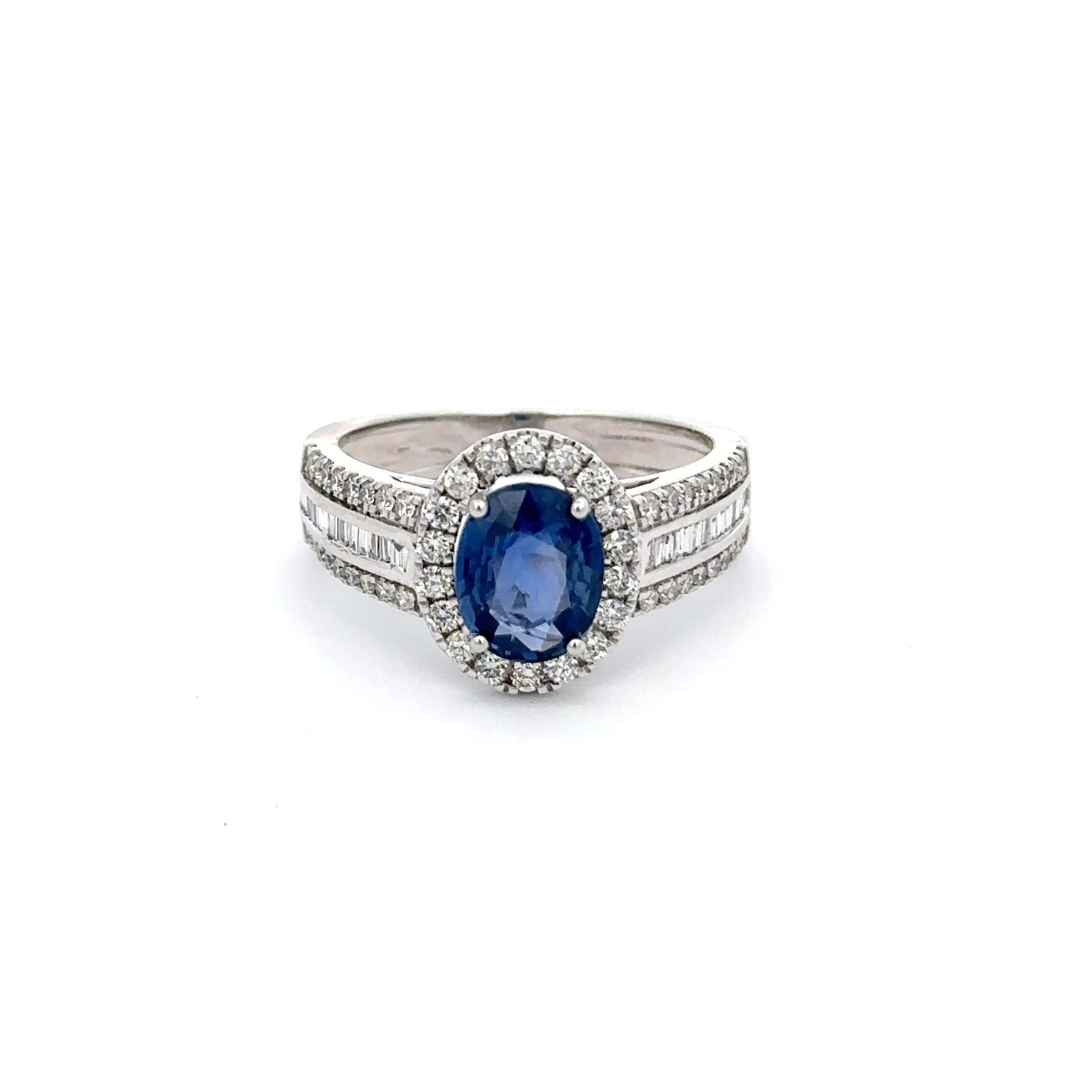 For Sale:  18k Solid White Gold Genuine Oval Blue Sapphire and Diamond Engagement Ring 3