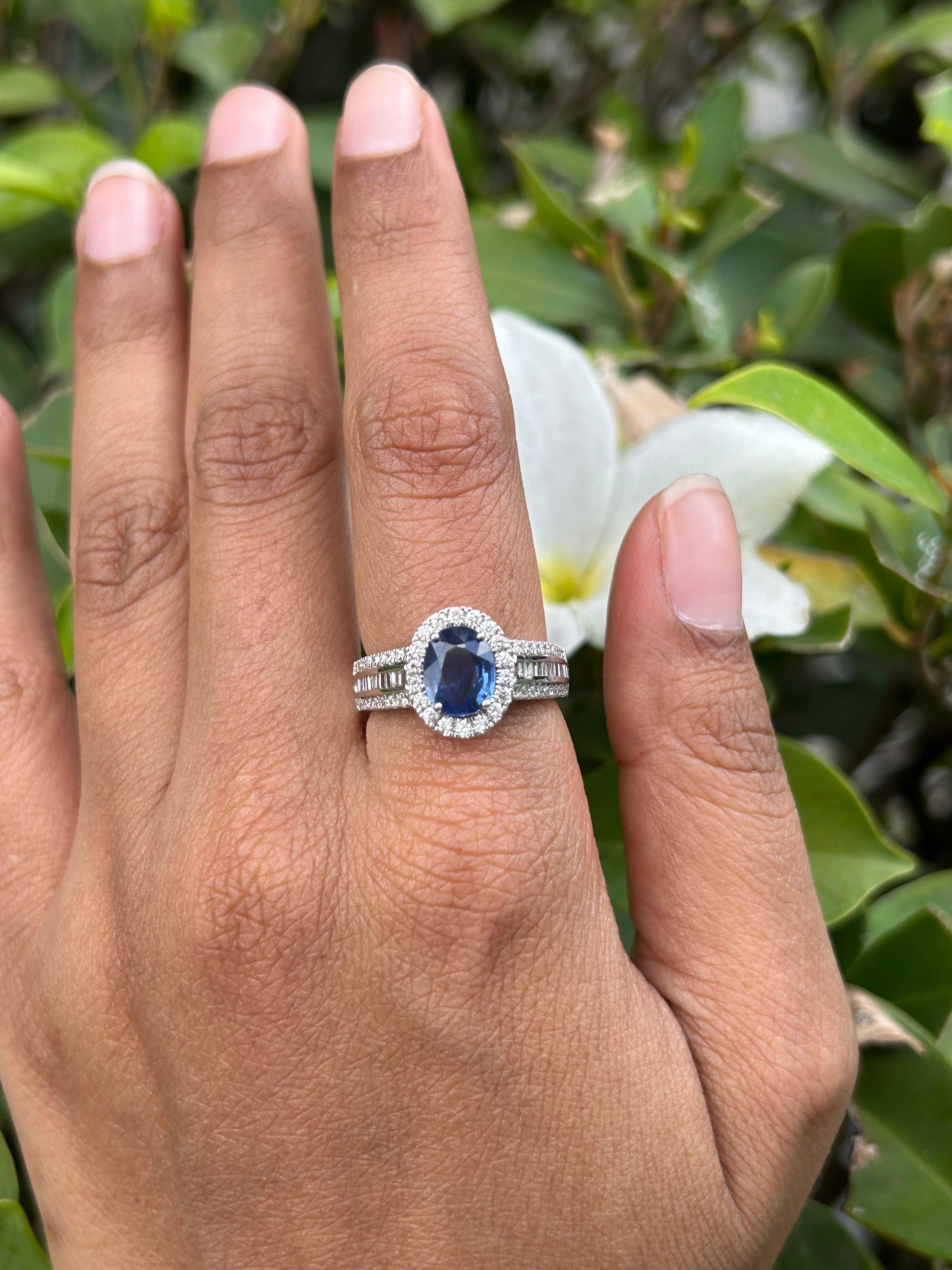 For Sale:  18k Solid White Gold Genuine Oval Blue Sapphire and Diamond Engagement Ring 4