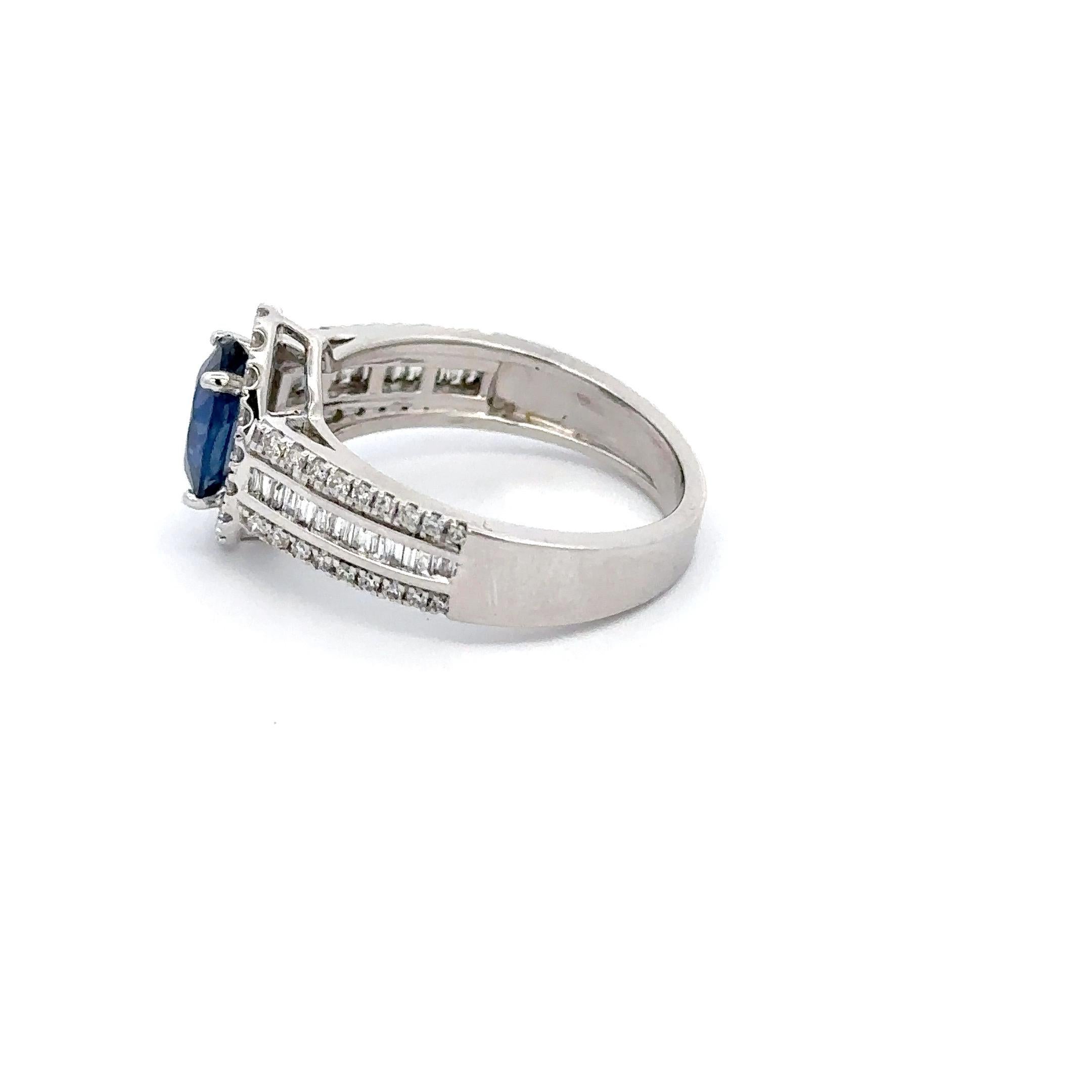 For Sale:  18k Solid White Gold Genuine Oval Blue Sapphire and Diamond Engagement Ring 5