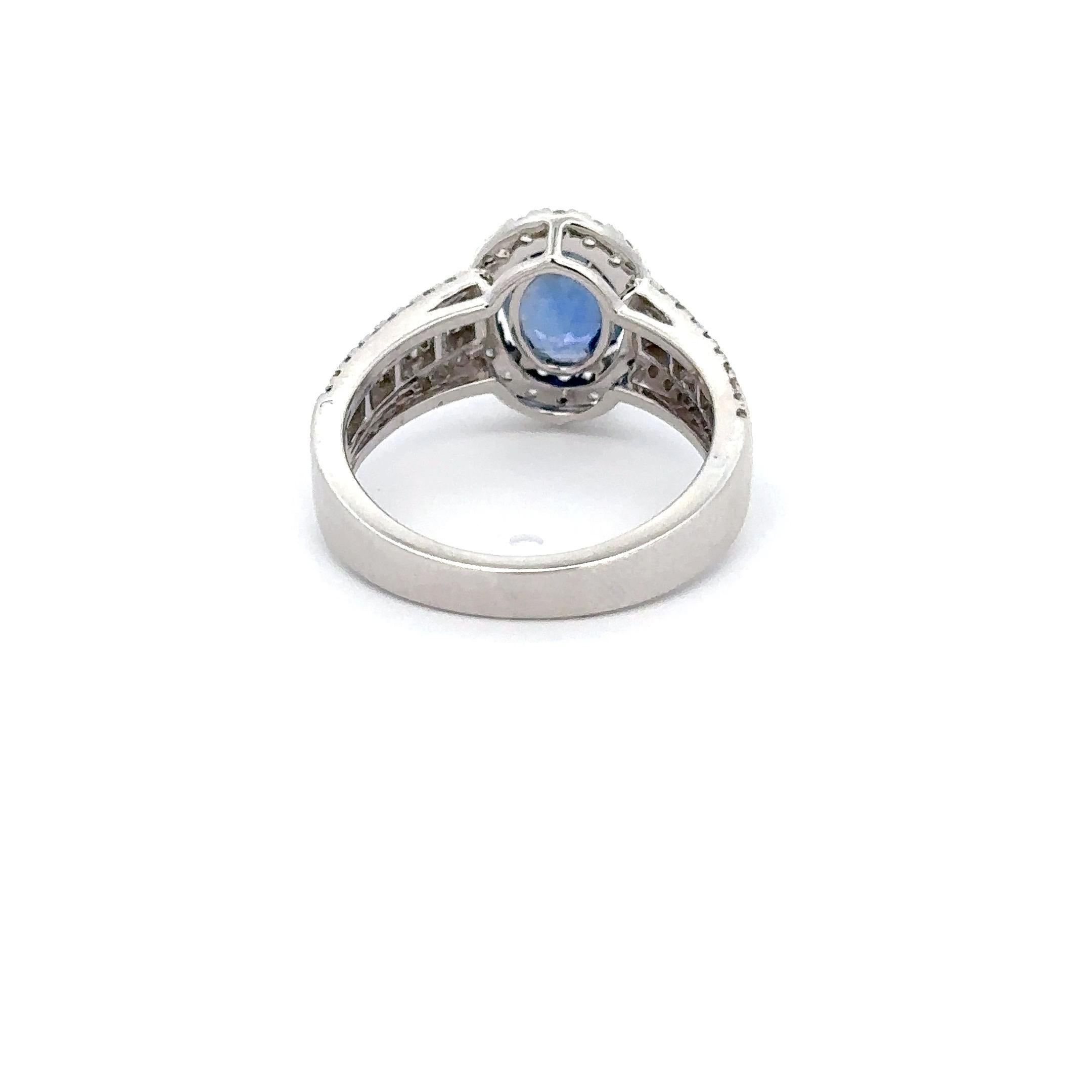 For Sale:  18k Solid White Gold Genuine Oval Blue Sapphire and Diamond Engagement Ring 7