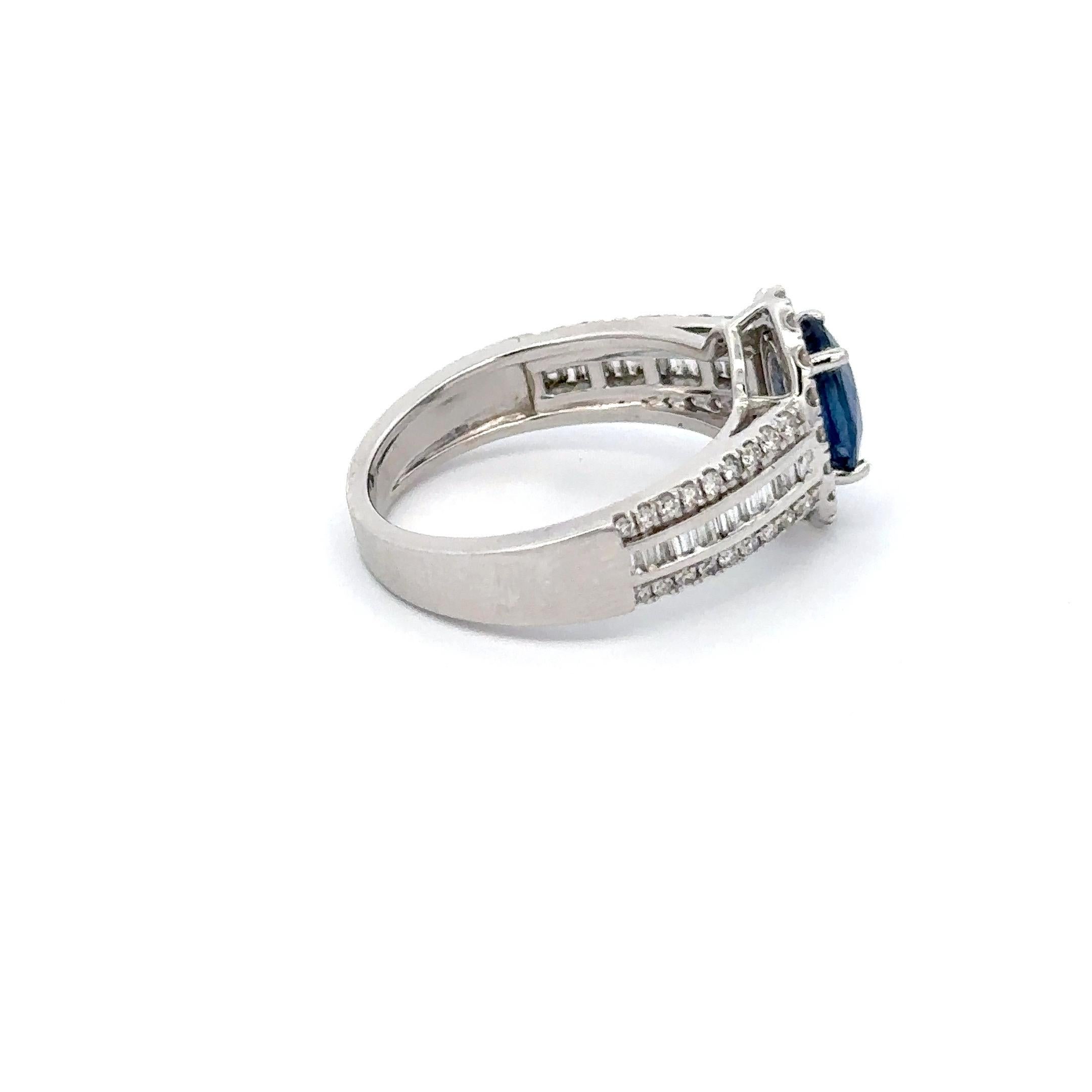 For Sale:  18k Solid White Gold Genuine Oval Blue Sapphire and Diamond Engagement Ring 9