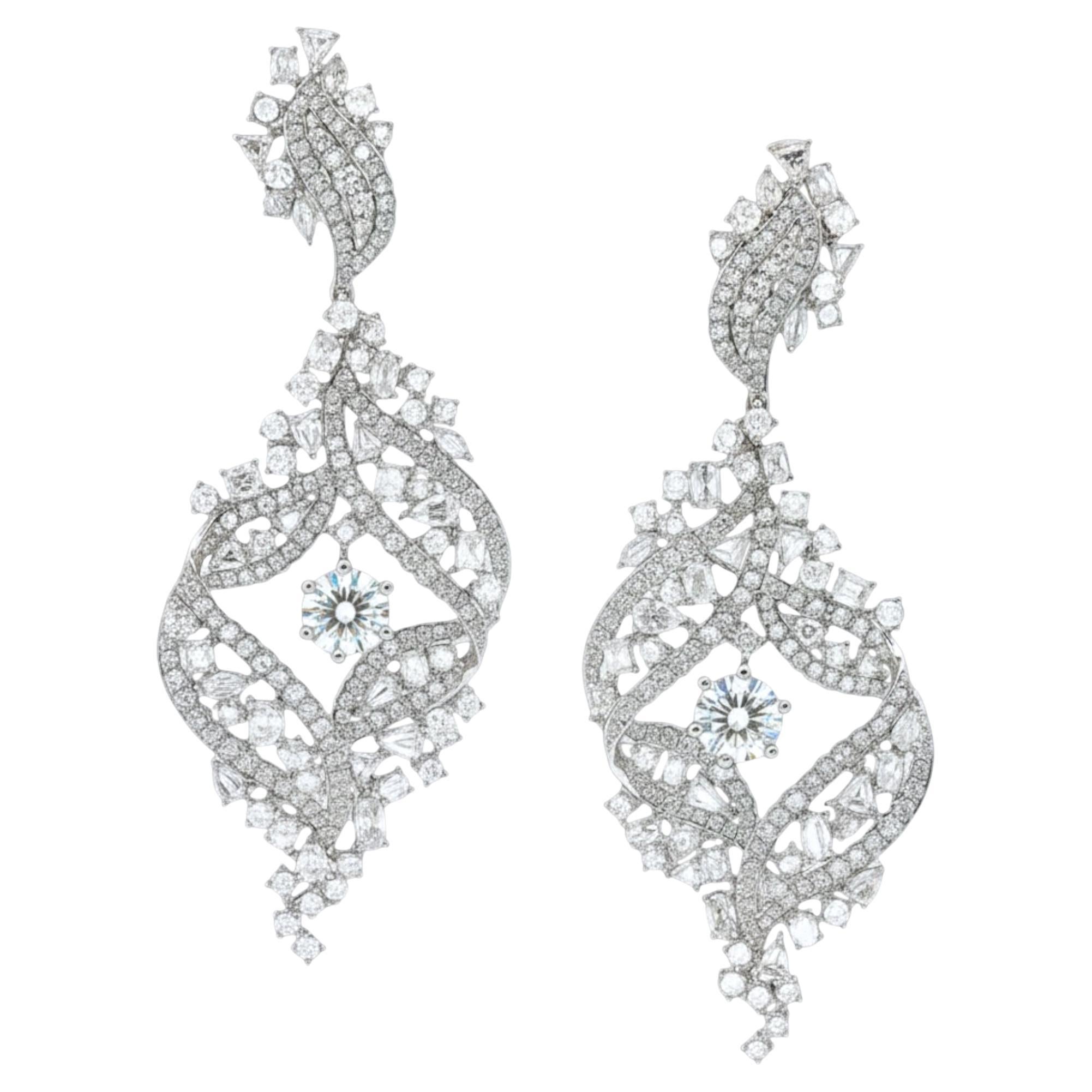 Bridal 18K White Gold Rose-Cut White Diamond Statement Chandelier Earring 7.95ct en venta
