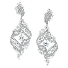 Bridal 18K White Gold Rose-Cut White Diamond Statement Chandelier Earring 7.95ct