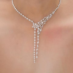 27.90Ct Natural SI/HI Diamond Long Fringe Drops 14k White Gold Wedding Necklace