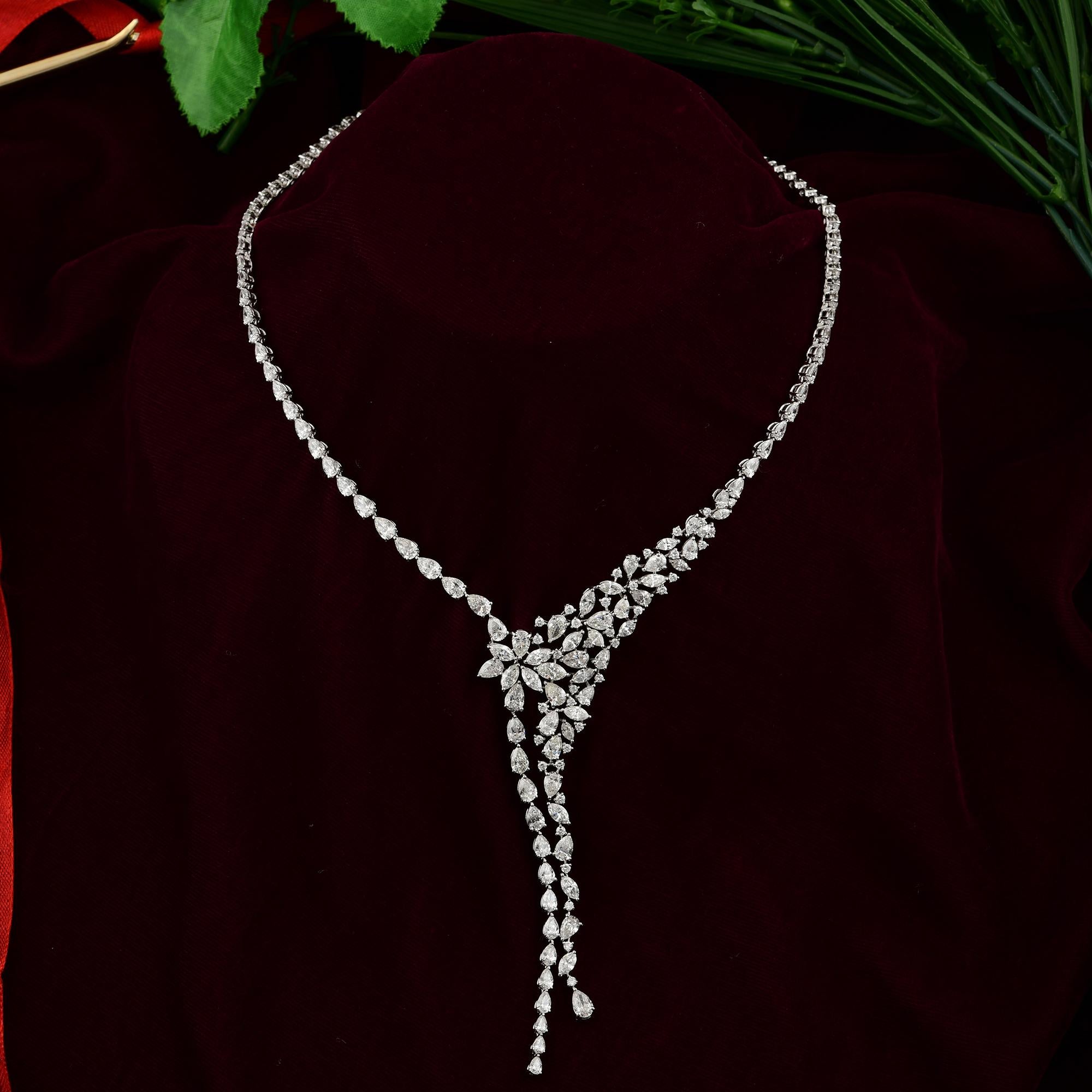 Collar de Boda de Oro Blanco de 18k con Gotas Largas de Diamante Natural de 27,90 qt Art Nouveau en venta