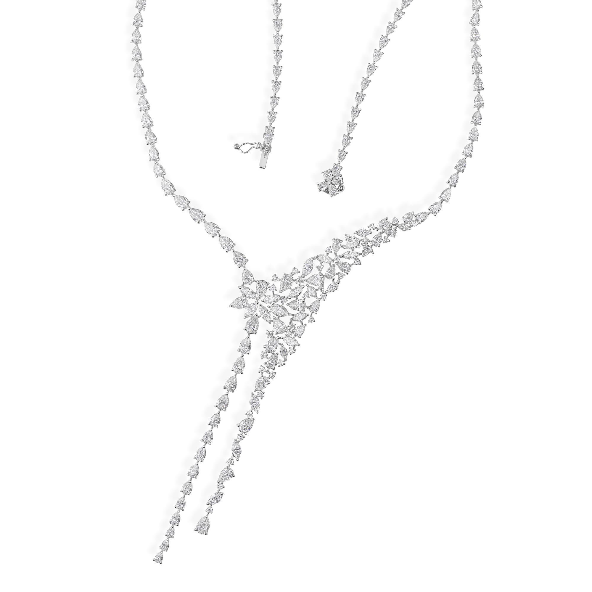 Collar de Boda de Oro Blanco de 18k con Gotas Largas de Diamante Natural de 27,90 qt en venta 1