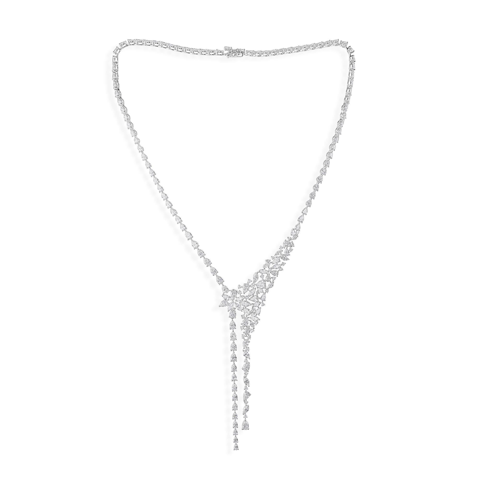 Collar de Boda de Oro Blanco de 18k con Gotas Largas de Diamante Natural de 27,90 qt en venta 2