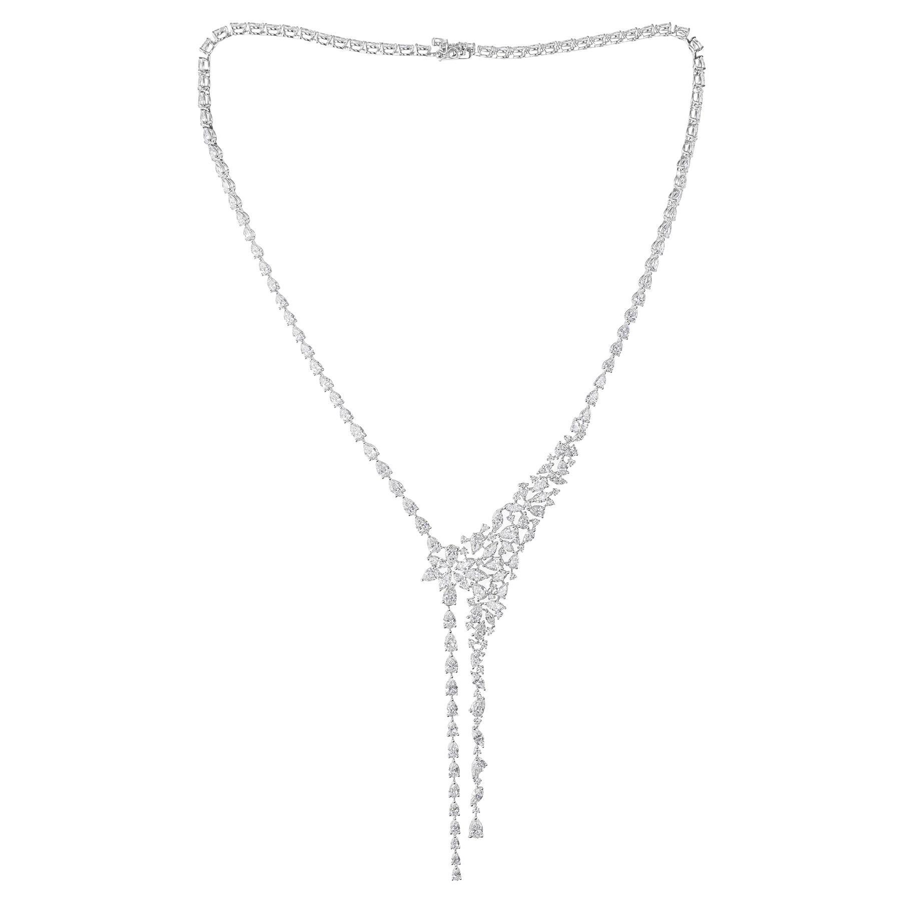 Collar de Boda de Oro Blanco de 18k con Gotas Largas de Diamante Natural de 27,90 qt en venta