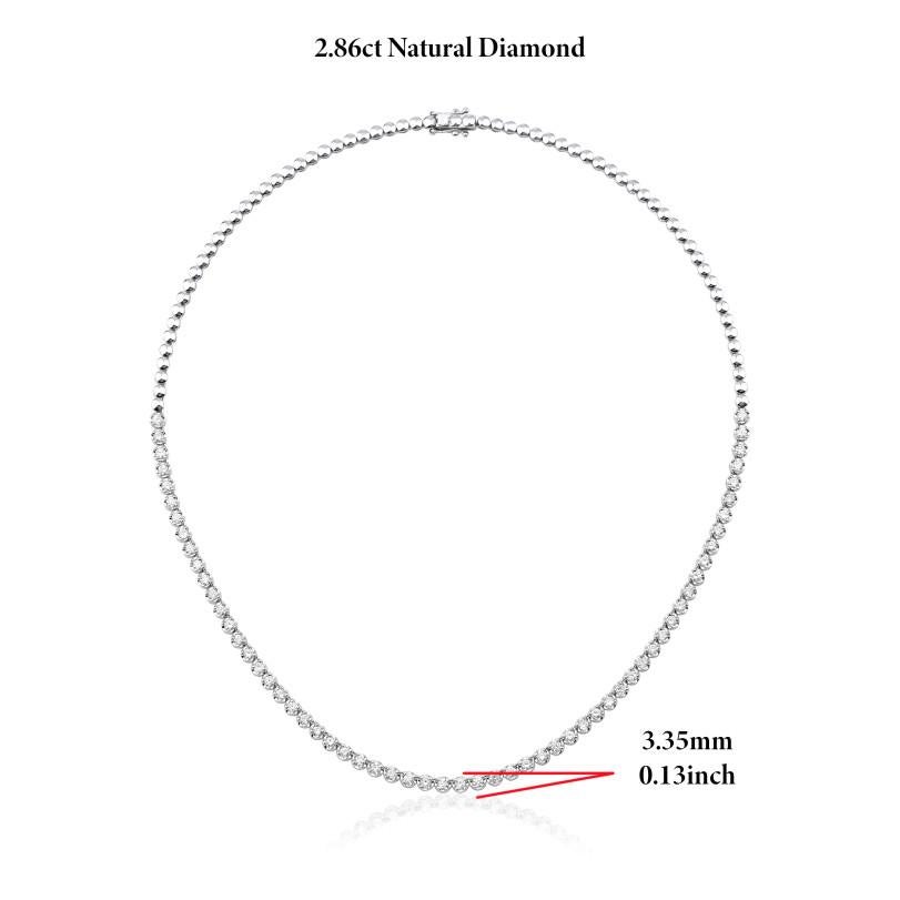 Round Cut 2.86ct Diamond Tennis Necklace For Sale