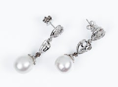 Bridal Australian Pearl 18k White Gold and Pavé Diamond Earrings