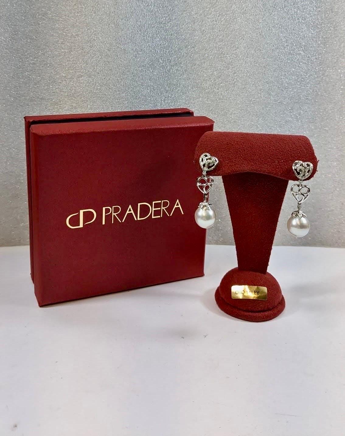 Baroque Bridal Australian Pearl 18k White Gold and Pavé Diamond Earrings For Sale