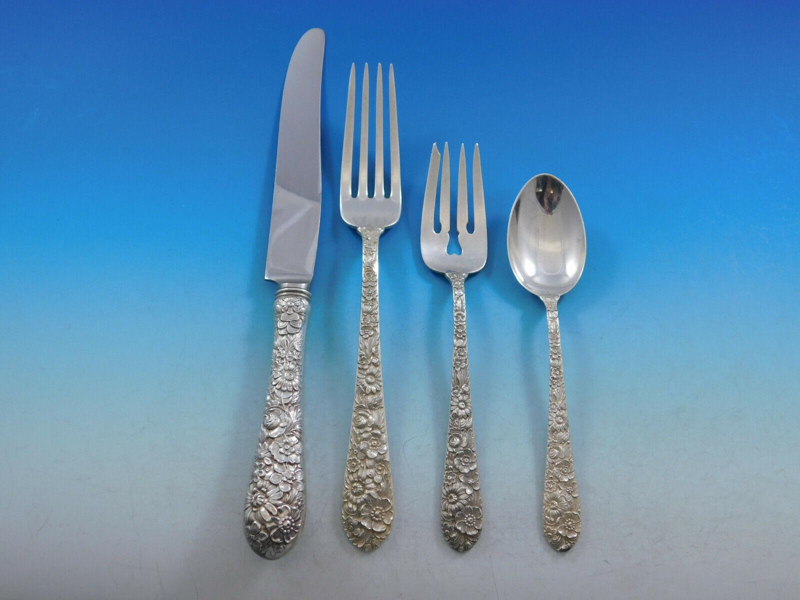 Bridal Bouquet by Alvin Sterling Silver Flatware Service 12 Set 92 Pieces Dinner In Excellent Condition In Big Bend, WI