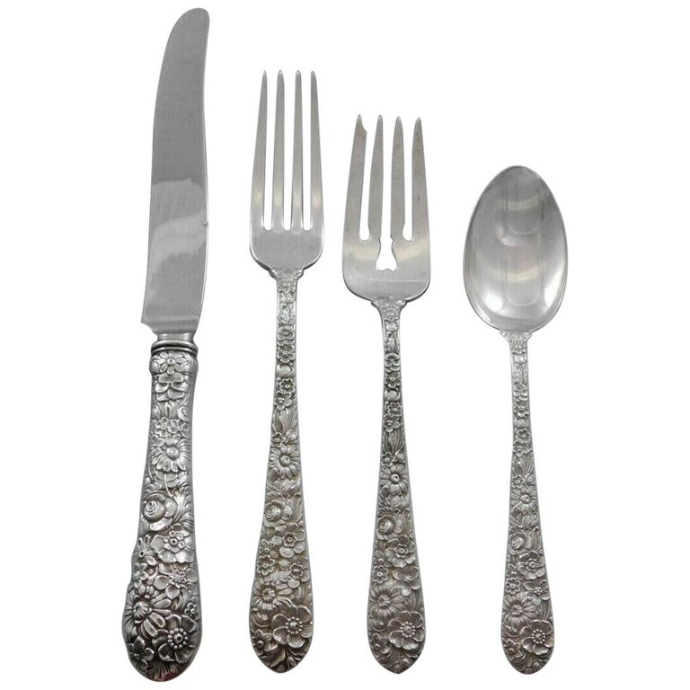 Bridal Bouquet by Alvin Sterling Silver Flatware Set 8 Service 32 Pcs