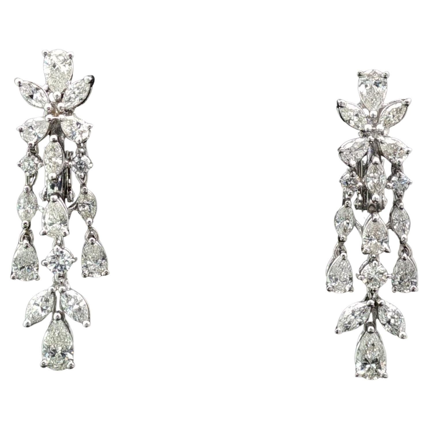 Boucles d
oreilles de mariage - or blanc 18 carats avec diamants solitaires ronds, poires et marquises
