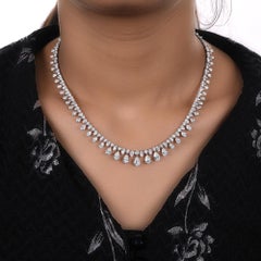Bridal Multi Shape 14.02Ct Natural Diamond Drop Necklace 18 Karat White Gold