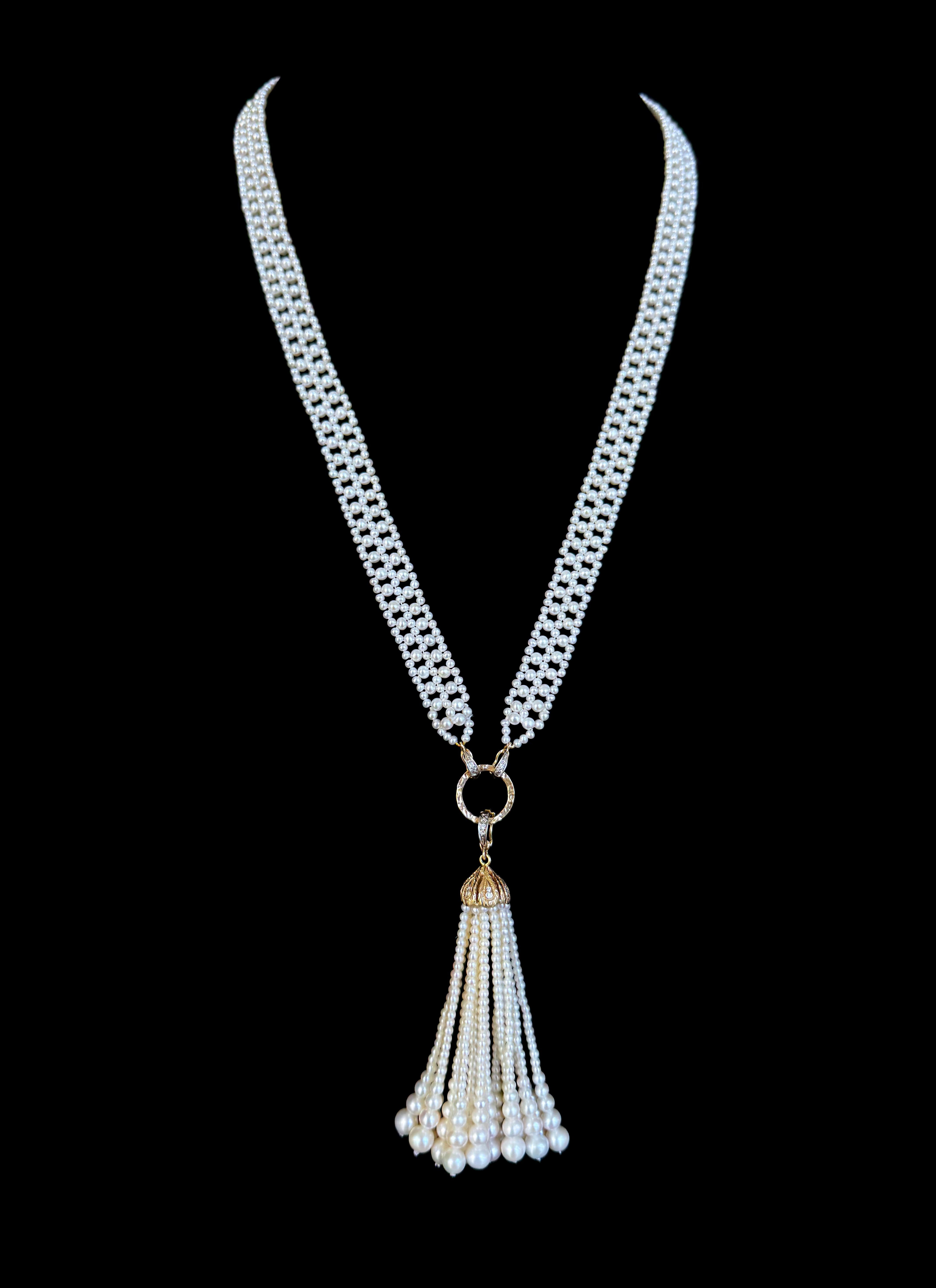 Perle Sautoir de mariée en or jaune 14 carats massif avec diamants en vente