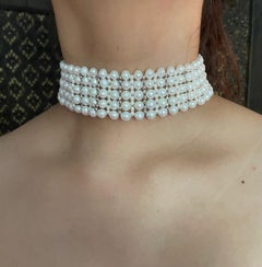 Marina J Bridal Pearl Woven Choker with Rhodium plated Silver beads and clasp