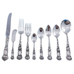 Antique Bridal Rose by Alvin Sterling Silver Flatware Service For 12 Set 122 pieces