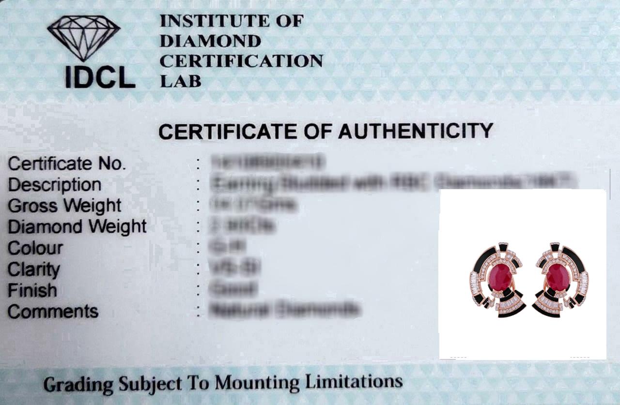 Bridal Ruby SI/H 5.56Ct Diamond Black Enamel Stud Ears Gift 14k Rose Gold en vente 2