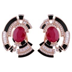 Bridal Ruby SI/H 5.56Ct Diamond Black Enamel Stud Earrings Gift 18k Rose Gold