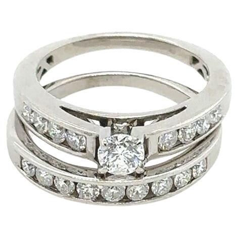 Bridal Set Engagement Ring 0.65ct + 0.35ct Wedding Ring in 18ct White Gold For Sale